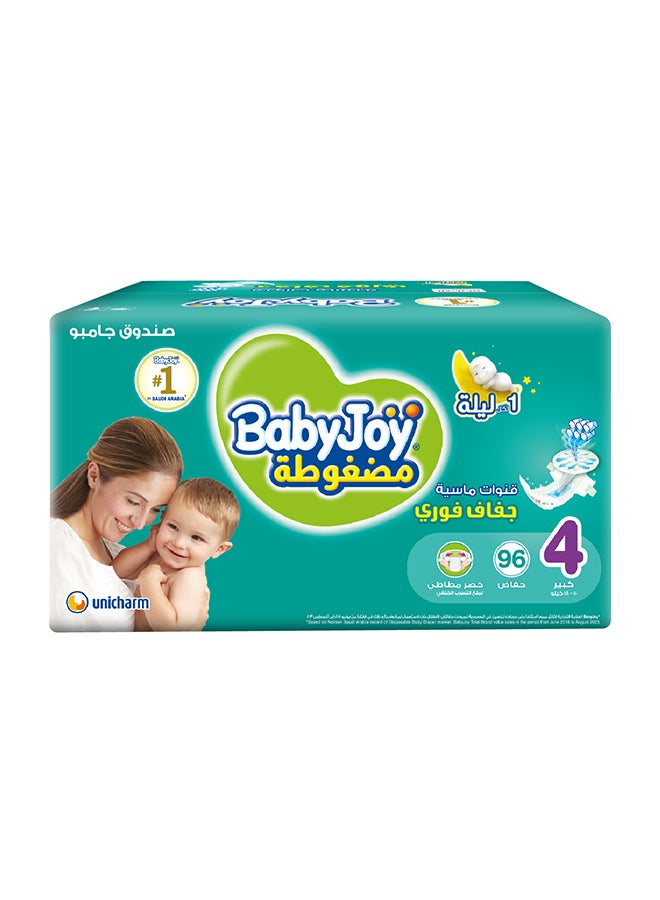 BabyJoy - Compressed Diamond Pad Diaper, Size 4, Large, 10-18 Kg, Jumbo Box, 96 Diapers - Image 1