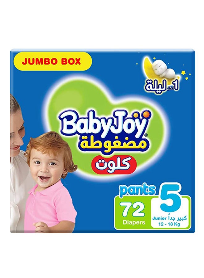 BabyJoy Compressed Culotte Pants Diaper, Size 5, Junior, 12-18 Kg, Jumbo Box, 72 Diapers - Image 1