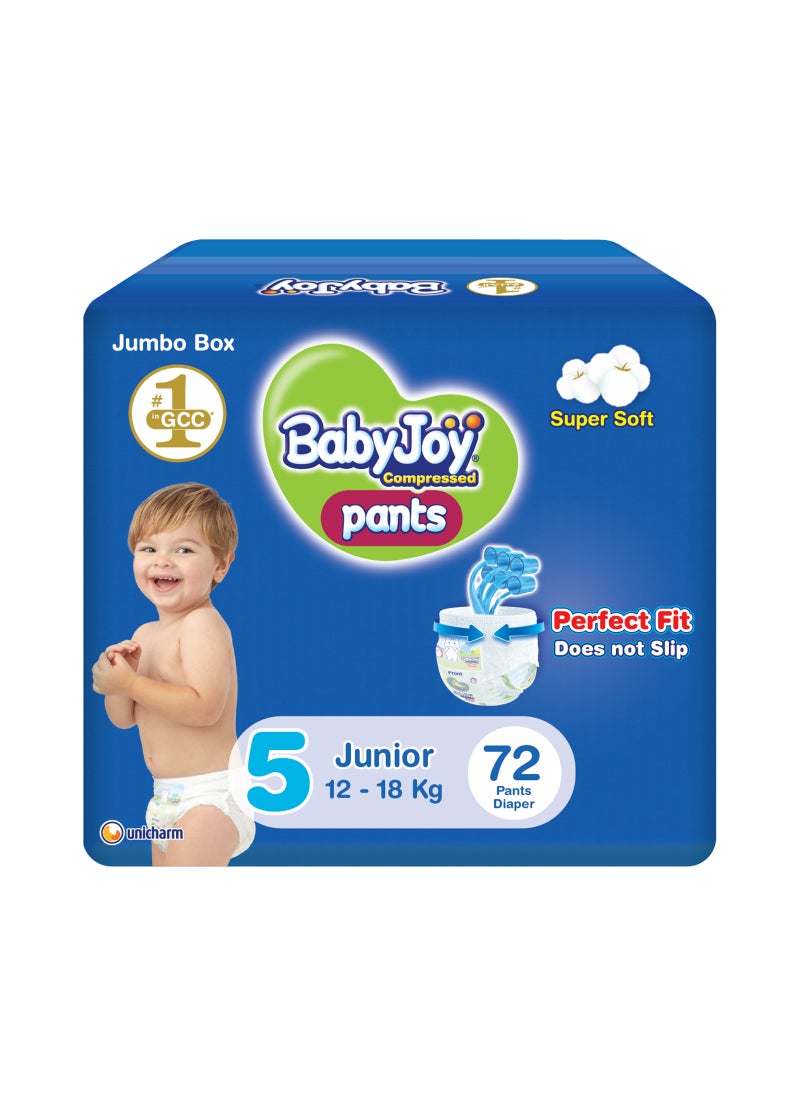 BabyJoy Compressed Culotte Pants Diaper, Size 5, Junior, 12-18 Kg, Jumbo Box, 72 Diapers - Image 1