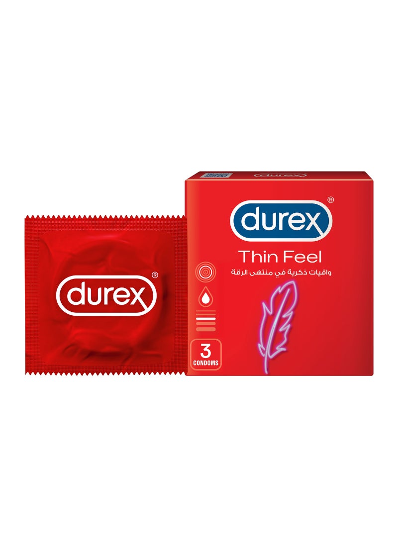 Durex Thin Feel Lubricated Condoms For Men 3 Pieces  - Image 1