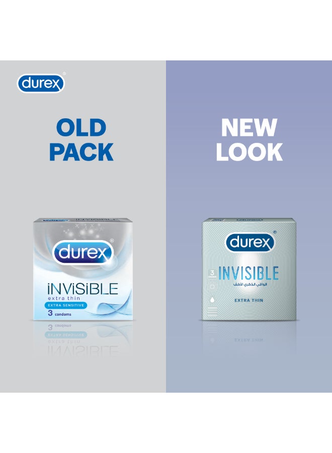 Durex Invisible Extra Thin Lubricated Condoms For Men 3 Pieces  - Image 2