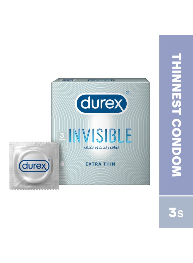 Durex Invisible Extra Thin Lubricated Condoms For Men 3 Pieces  - Image 1