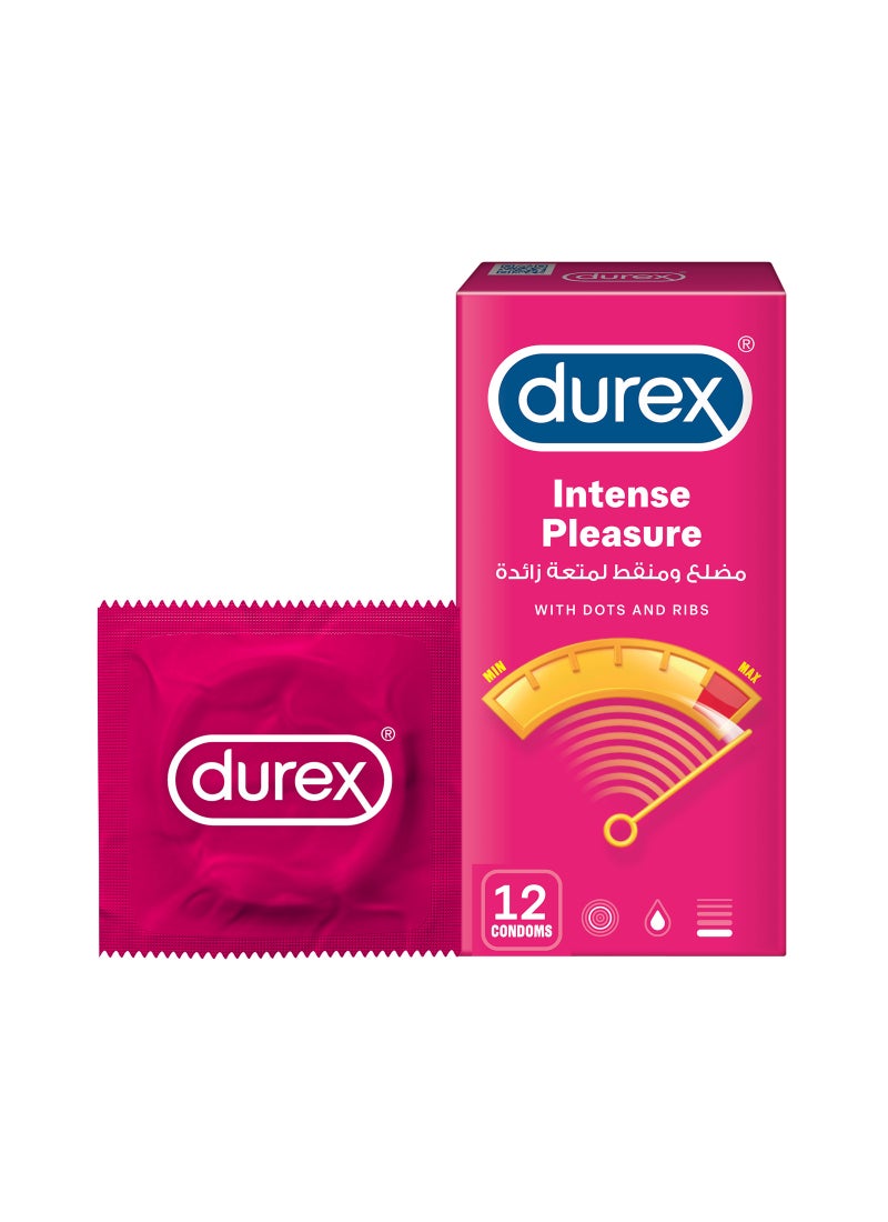 Durex Intense Pleasure Condoms For Men With Dots And Ribs 12 Pieces  - Image 1