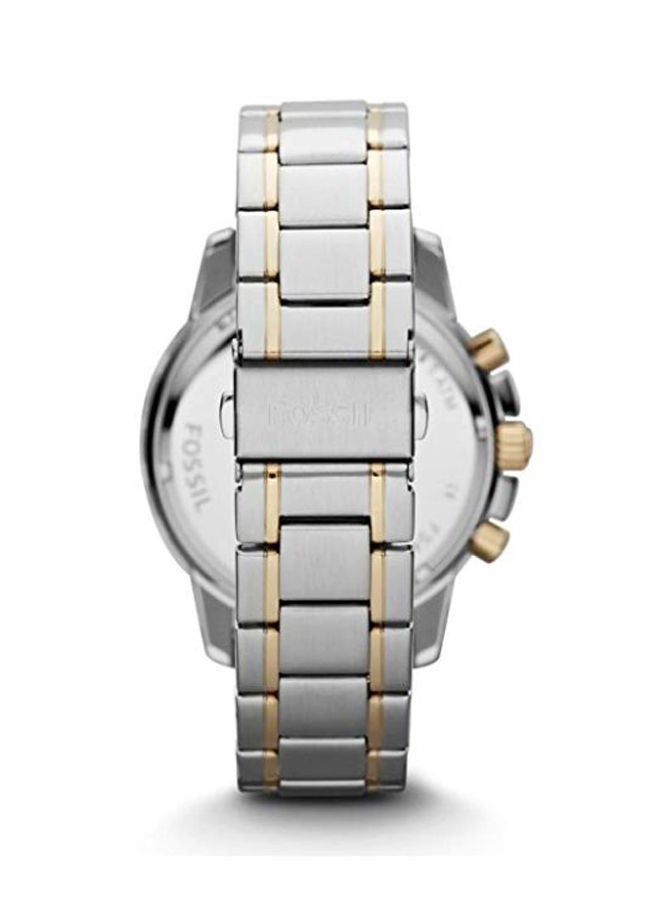 فوسيل ساعة يد دين كرونوغراف طراز FS4795 - مقاس 45 مم - بلون فضي/ذهبي للرجال - Image 2