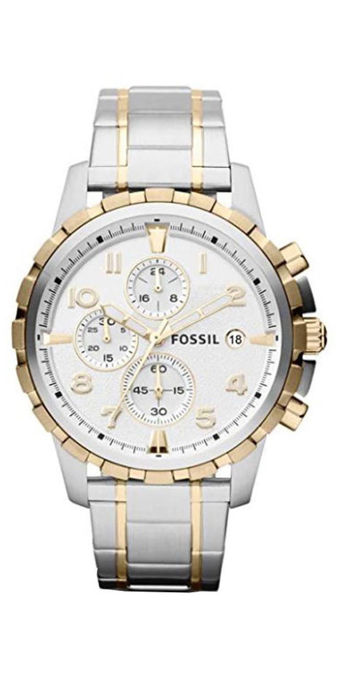 فوسيل ساعة يد دين كرونوغراف طراز FS4795 - مقاس 45 مم - بلون فضي/ذهبي للرجال - Image 1