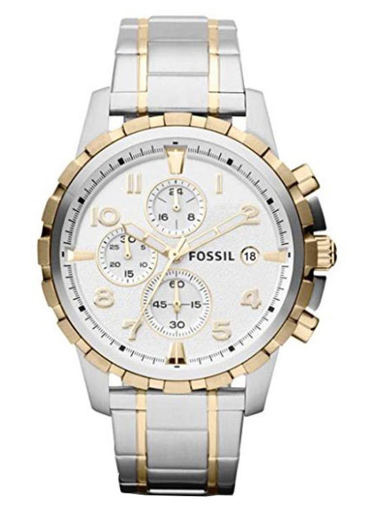 فوسيل ساعة يد دين كرونوغراف طراز FS4795 - مقاس 45 مم - بلون فضي/ذهبي للرجال - Image 1
