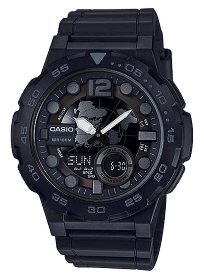 كاسيو ساعة يد بعقارب وبسوار من السيليكون مقاومة للماء طراز AEQ-100W-1BV - مقاس 48 مم - لون أسود للرجال - Image 1
