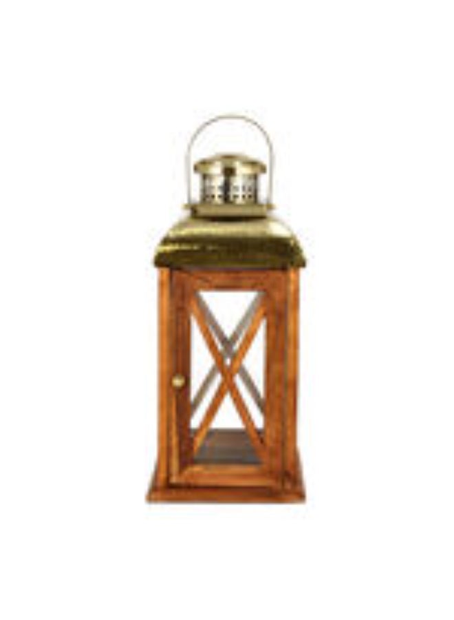 فانوس بتصميم بسيط من الخشب والفولاذ بني 23x23x53سم - Image 4