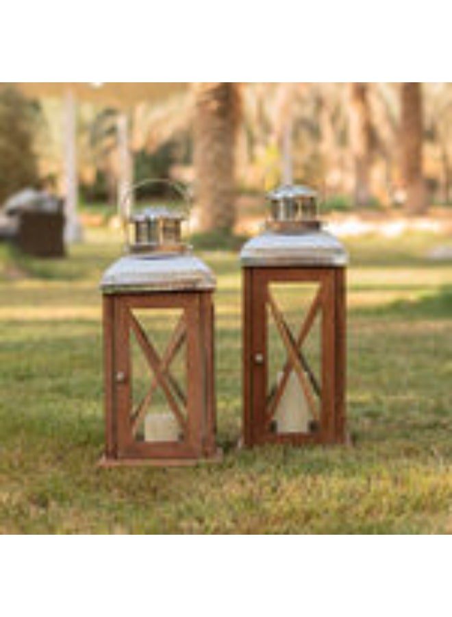 فانوس بتصميم بسيط من الخشب والفولاذ بني 23x23x53سم - Image 5