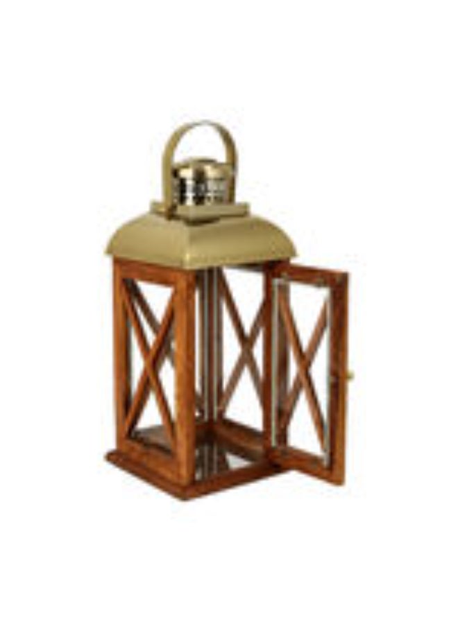 فانوس بتصميم بسيط من الخشب والفولاذ بني 23x23x53سم - Image 3