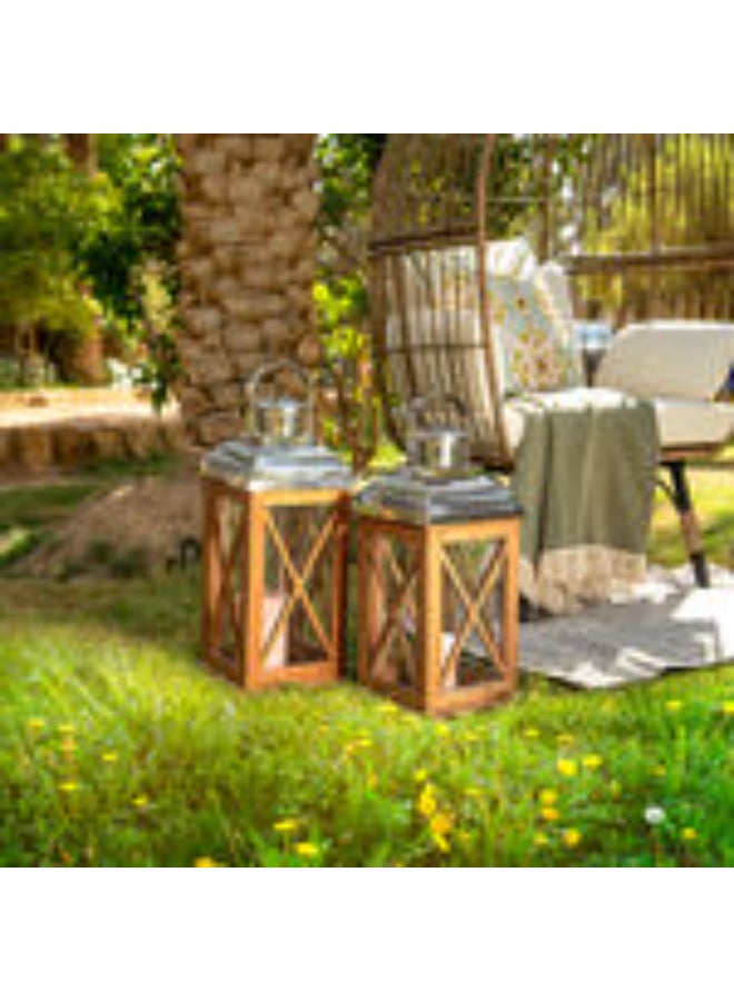 فانوس بتصميم بسيط من الخشب والفولاذ بني 23x23x53سم - Image 1