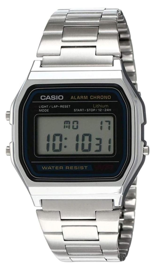كاسيو ساعة رقمية مقاومة للماء من الستانلس ستيل A158WA-1DF باللون الفضي - Image 1