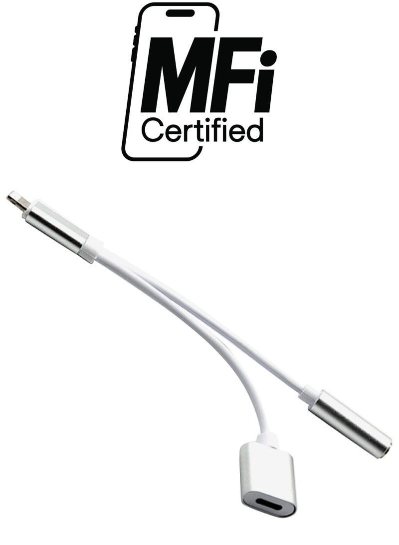 Generic - 2-In-1 Lightning Adapter With Dual Lightning Audio And Charging Splitter Cable Silver - Image 1