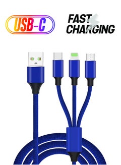 3-In-1 Micro USB Type-C Lightning Data Sync And Charging Cable Blue