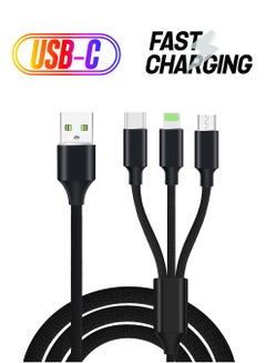 3-In-1 Micro USB Type-C Lightning Data Sync And Charging Cable Black