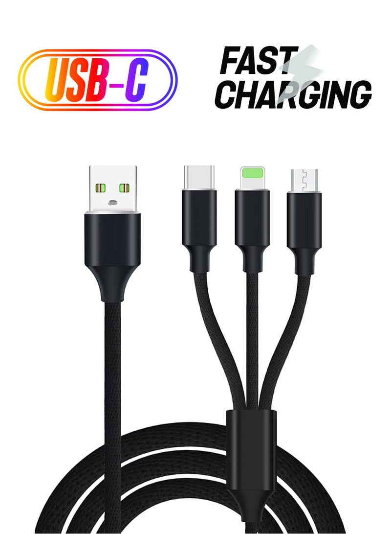 Generic - 3-In-1 Micro USB Type-C Lightning Data Sync And Charging Cable Black - Image 1