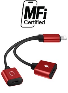 Audio AUX Converter Adapter With Dual Lightning Headphone Jack Charging Port Red