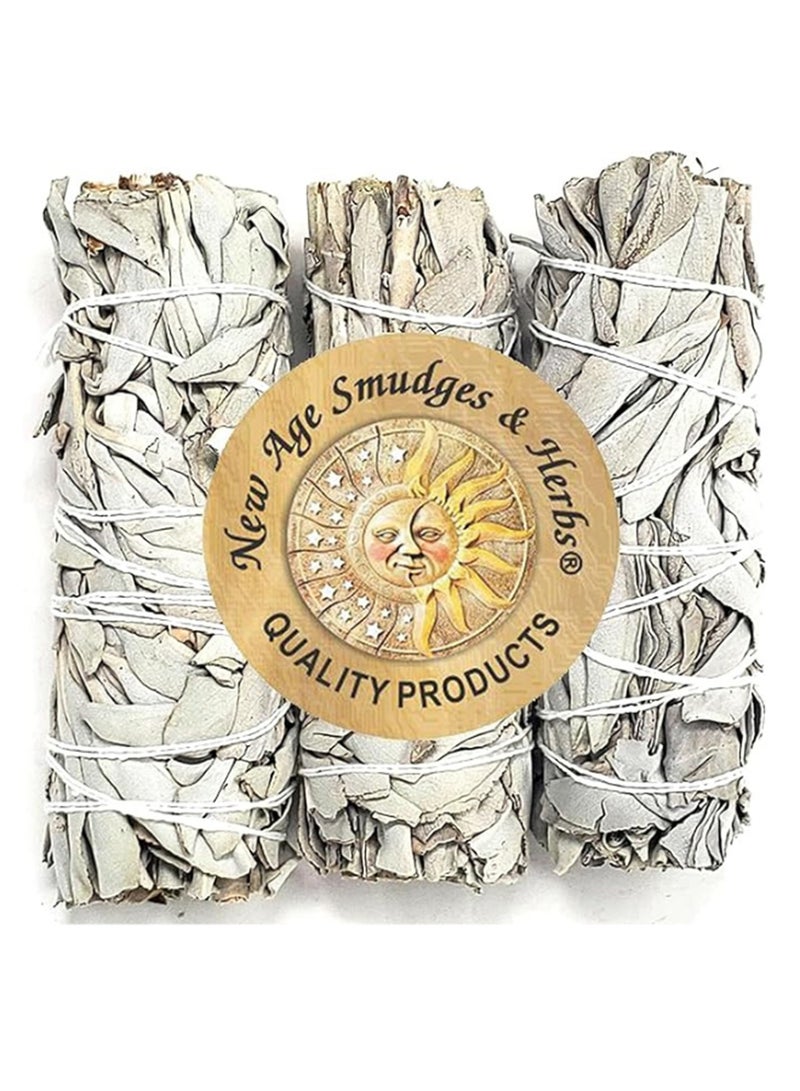 New Age Smudges & Herbs Newage Smudges And Herbs Mcws3 California Mini Sage Wands, 4 Inch, Pack Of 3, White - Image 1