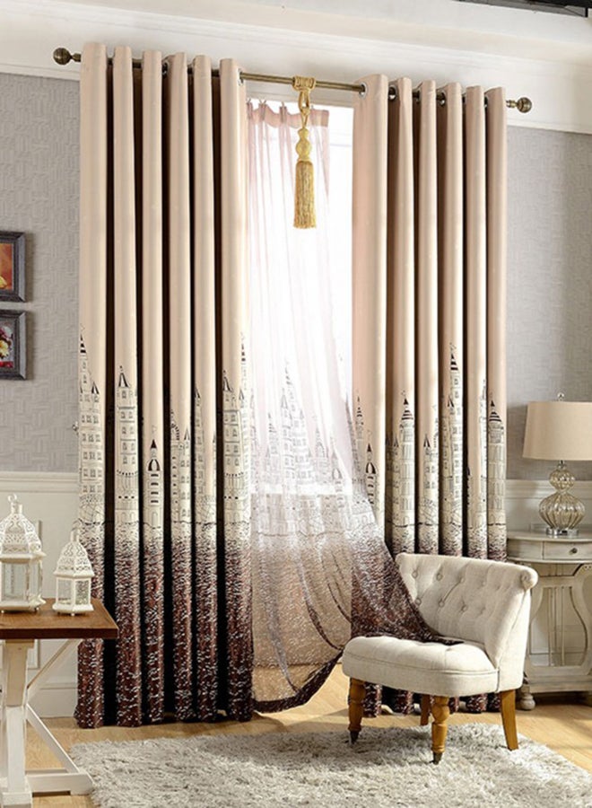 Castle Printed Blackout Curtain Brown/Beige 100 x 250cm - Image 1