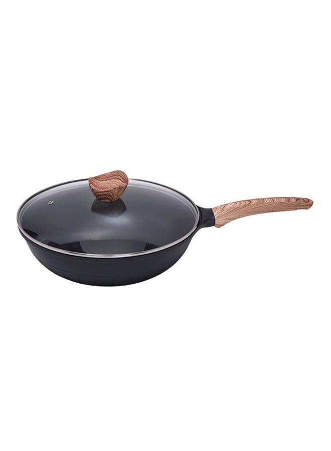 ALBERTO Non Stick Wok Pan With Glass Lid Black 30cm - Image 1