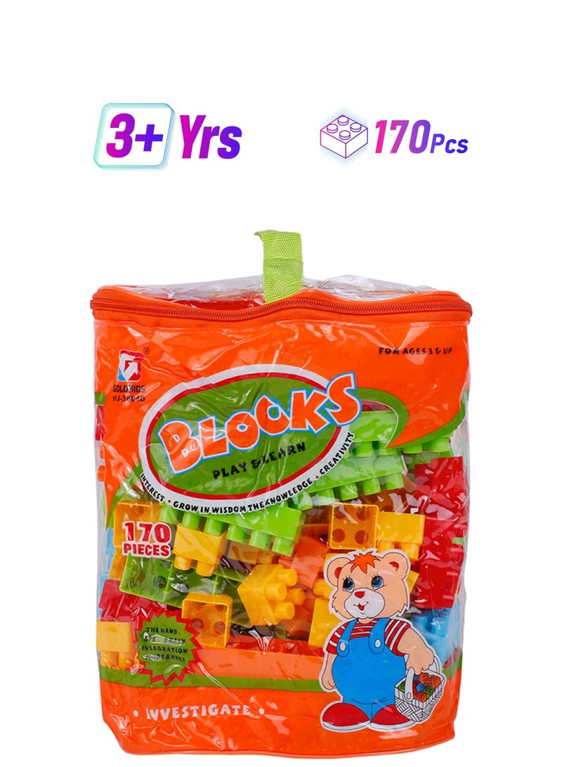 GoldKids - 170-Piece Colorful Durable  Sturdy Building Blocks Set With Tote Bags 170 - Image 1
