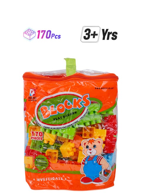 170-Piece Colorful Durable  Sturdy Building Blocks Set With Tote Bags 170