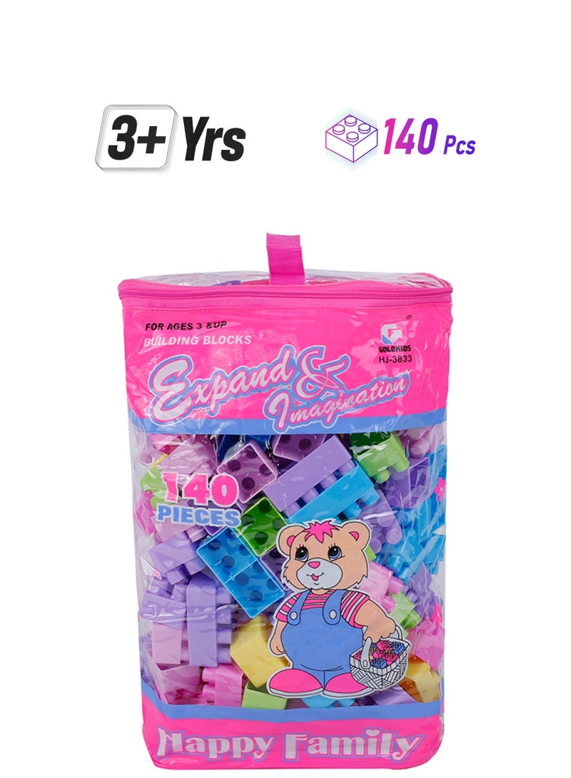 GoldKids - 140-Piece Multicolored Rectangular Building Blocks Set With Storage Bag 140 - Image 1