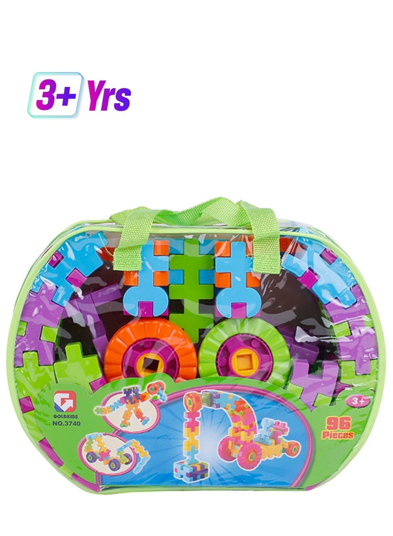 GoldKids - 96-Piece Hut Building Blocks With Tote Bag 96 - Image 1