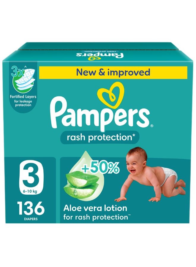 Pampers - Aloe Vera Taped Diapers Size 3 Mega Box 136 Count - Image 1