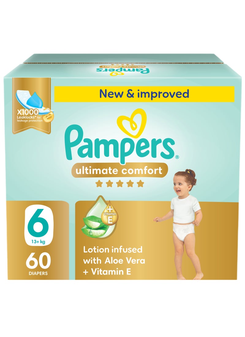 Pampers Ultimate Comfort Size 6 Taped Diapers 13+ Kg Giant Saving Box 60 Count - Image 1