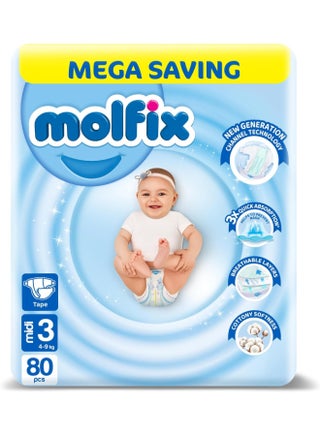 80 Piece -Baby Diapers 3D Size 3 Midi Mega Pack 4 - 9 Kg - pnsku/N20979572A/45/_/1711972435/4291fca0-9940-4da3-966c-6e9775f4d9a7