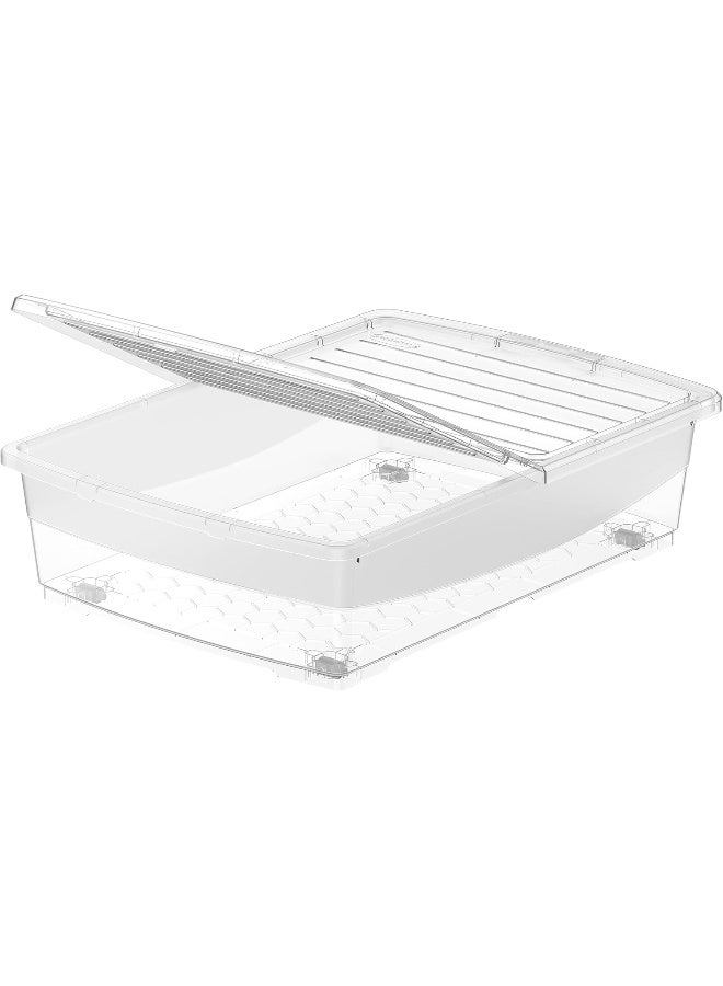 Cosmoplast - 45L Clear Underbed Storage Box With Wheels & Lockable Lid 70x50x18 cm Transparent - Image 1