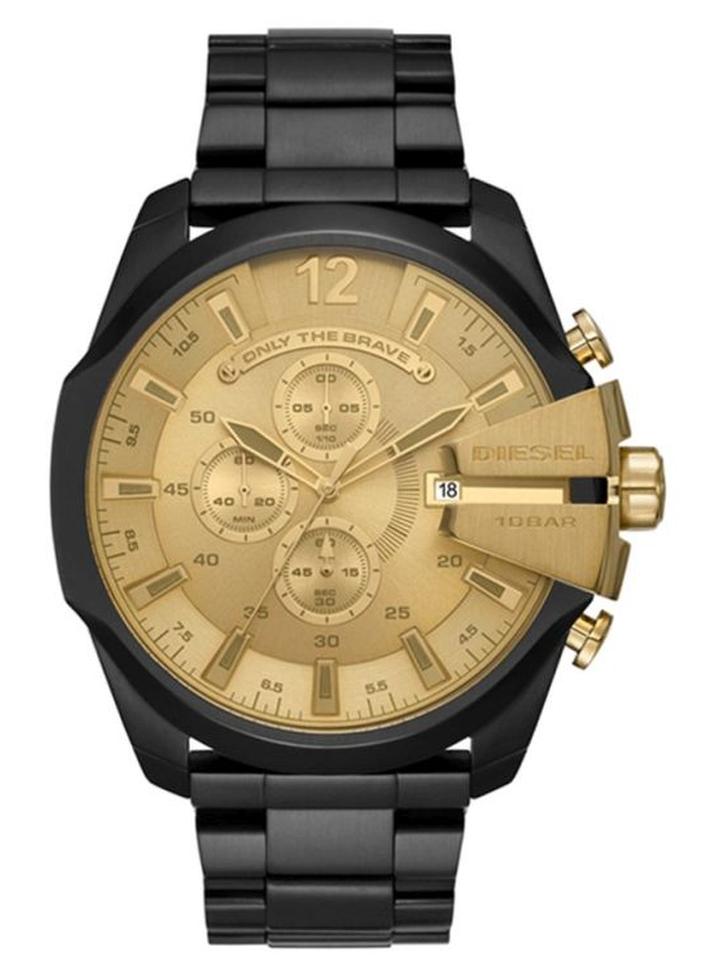 ديزل ساعة يد ميجا شيف كرونوغراف دائرية الشكل بسوار من الستانلس ستيل مقاس 51 مم - لون أسود - طراز DZ4485 للرجال - Image 1