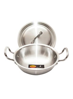 3-Piece Aluminium Kadai Set With Lid Silver 33.5, 36, 38.5cm