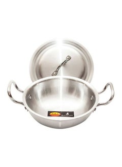 RAJ 3-Piece Aluminium Kadai Set With Lid Silver Small Kadai 33.5 Cm, Medium Kadai 36 Cm, Large Kadai 38.5cm 