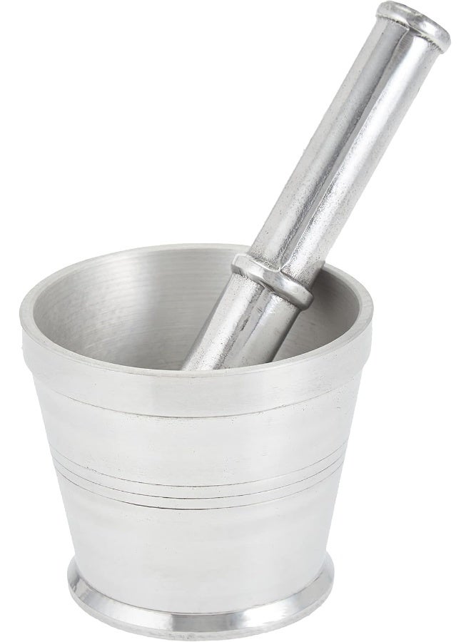 راج طقم هاون ومدقة من الألومنيوم فضي 9.5x10.5سم - Image 1