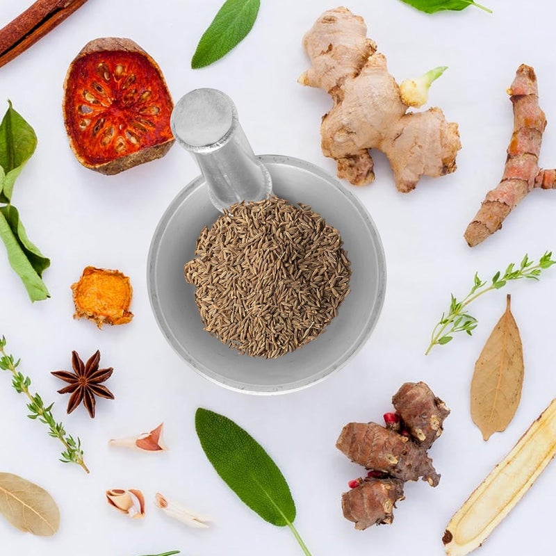 Raj Aluminium Mortar With Stand, Silver, RAM003, Garlic Crusher, Manual Spices Grinder, Chutney Maker, Ideal for Ginger, Garlic, Herbs Grinder Silver