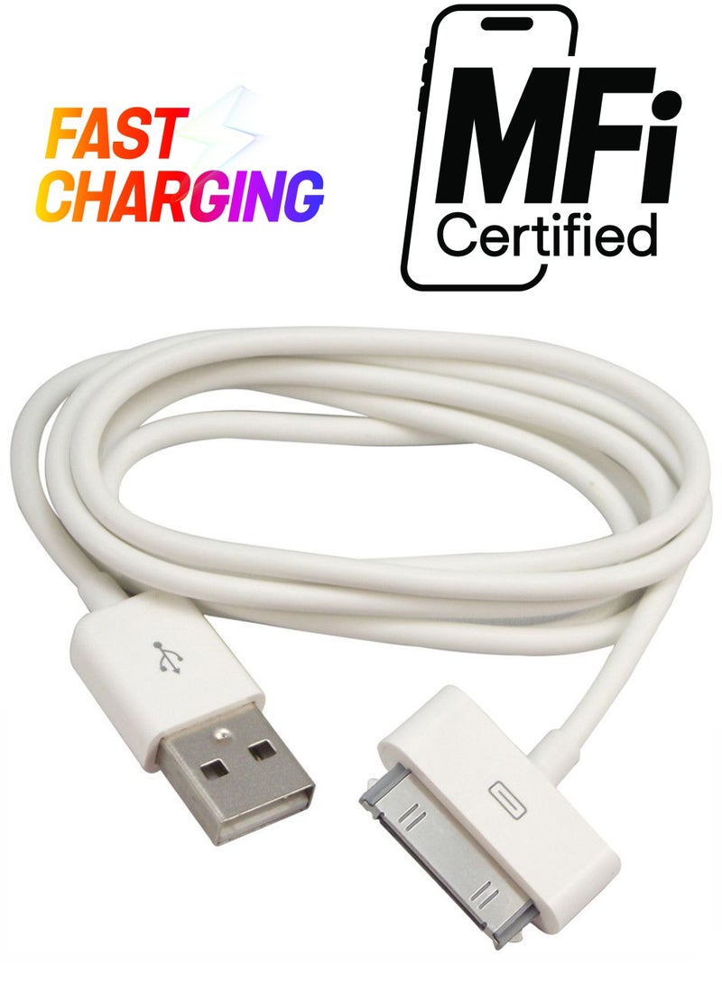 Muzz - USB Data Sync Charging Cable Cord For Apple iPhone 4/4S/iPod 4th Gen White - Image 1