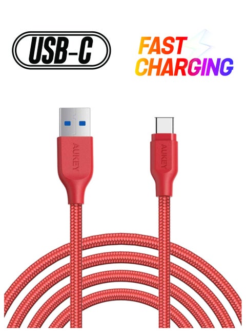 CB-AC2 Braided Nylon USB 3.1 Cable, USB A to USB C, 2M Fast Charging & Data Transfer compatible with Samsung Note 8, MacBook 2015, Chromebook Pixel 2015, and PC, Tablets, and smartphone - Red