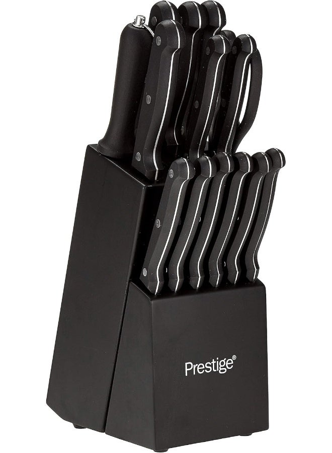 Prestige Prestige Stainless Steel Knife Block 15 Piece Set- Japanese Blades, Dishware Safe, Precision Cutting-Pr52114-Black Black  - Image 1