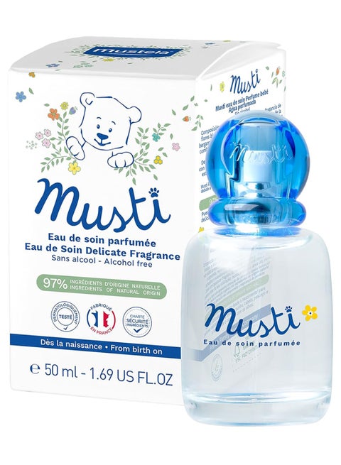 Musti Eau de Soin Parfumee 50mL - Alcohol-Free Fragrance for Babies, with Chamomile & Honey Notes