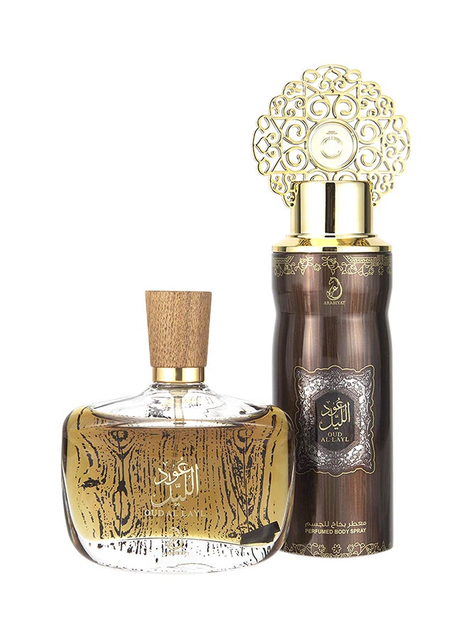 ARABIYAT Oud Al Layl Gift Set (1 x EDP 100ml, 1 x Perfumed Body Spray 200ml) - Image 2