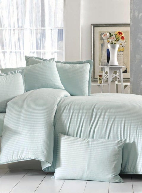 6-Piece Stripes Designed Comforter Set Cotton Blue