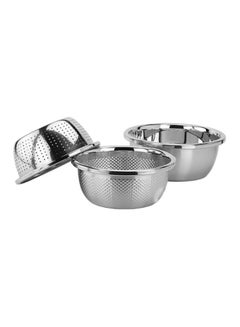 Sharpdo 3 Piece Stainless Steel Cookware Set Stainless Steel Big Bowl 26x10, Small Bowl 24x9.3, Strainer 22x9cm  - Image 1