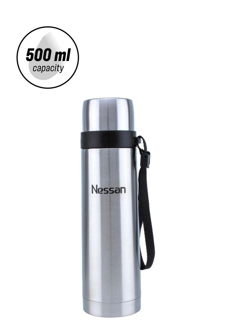 Nessan Stainless Steel Vacuum Flask 500ml Silver/Black - Image 1
