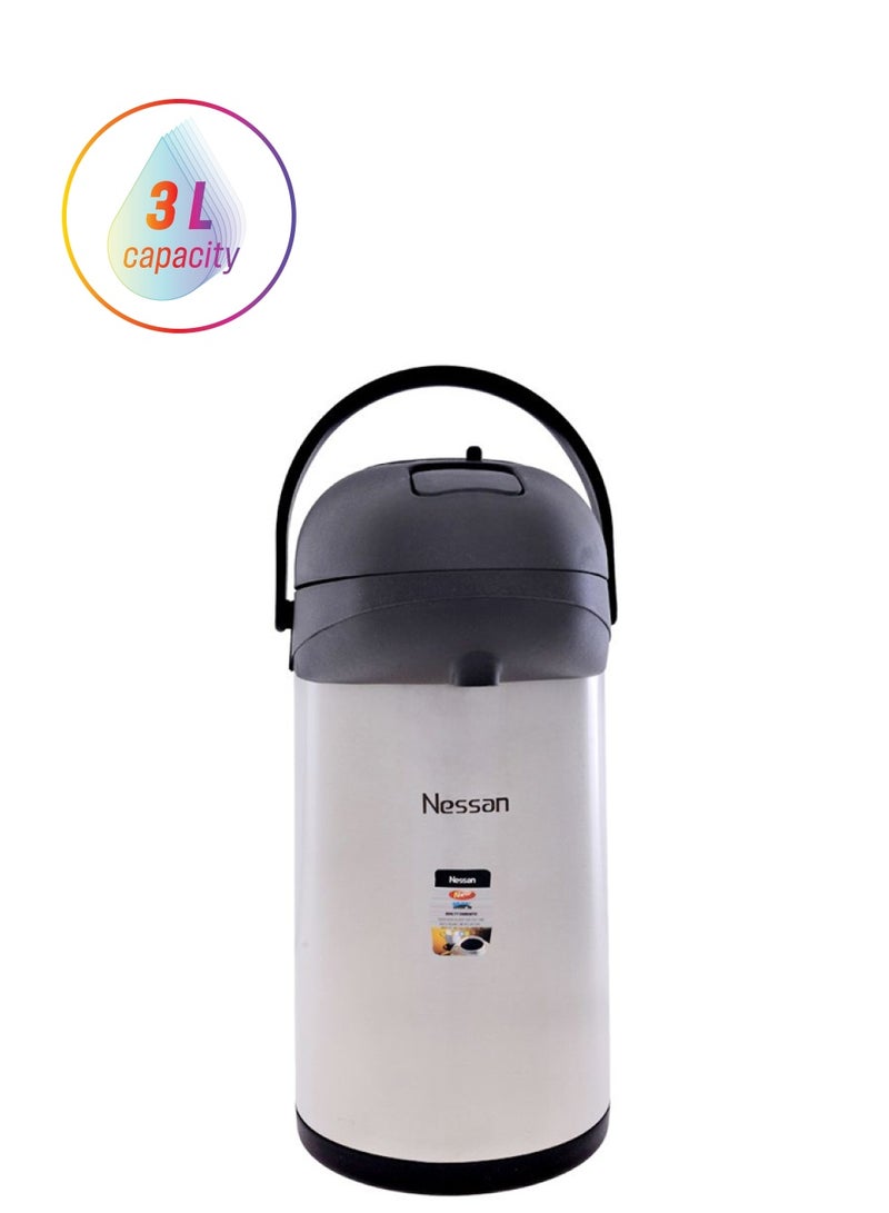 Nessan Insulated Pump Flask 3 L Silver/Black - Image 1