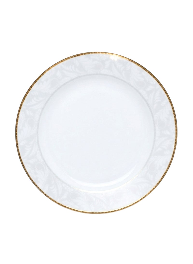Shallow Porcelain Elegance Dessert Plate with Gold Rim, White | Elegant Porcelain Dessert Plate for Cakes, Pastries, Snacks & Dining White 20cm - Image 1