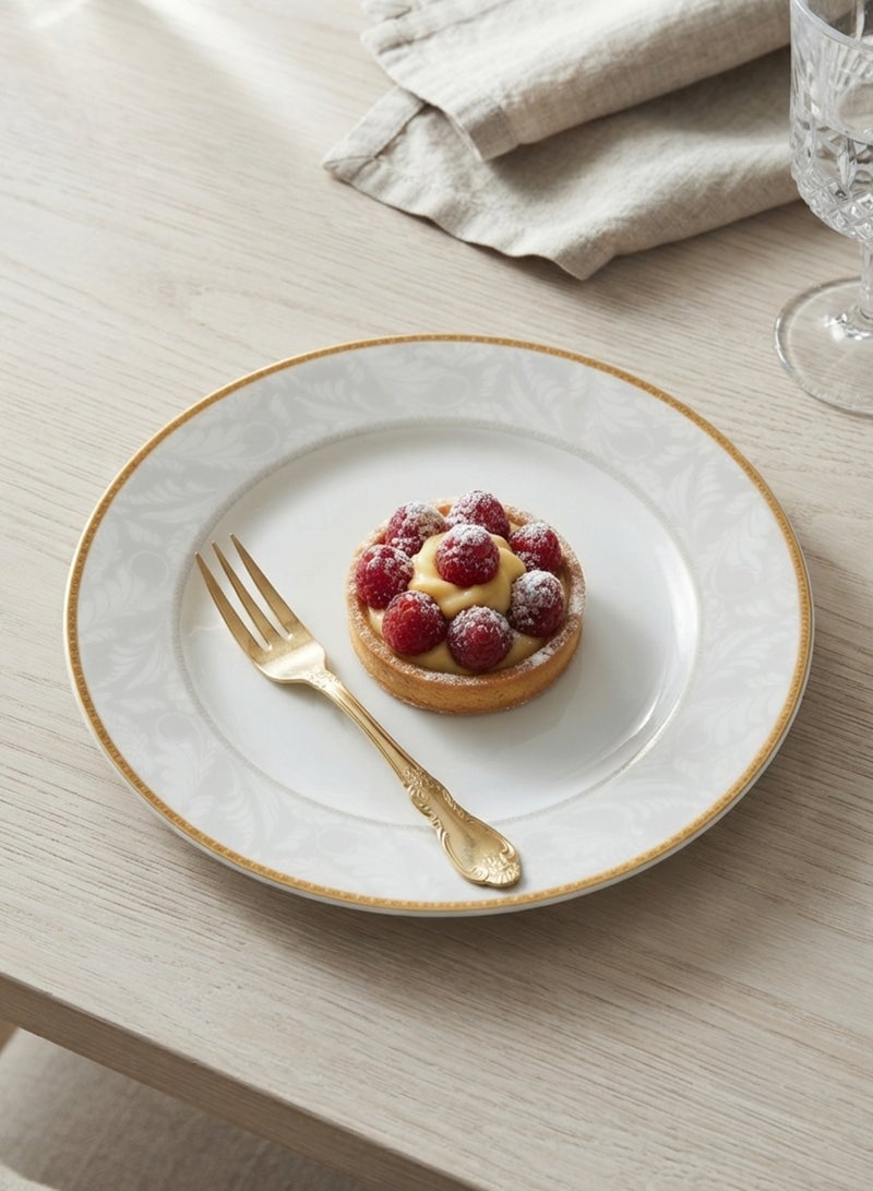 Shallow Porcelain Elegance Dessert Plate with Gold Rim, White | Elegant Porcelain Dessert Plate for Cakes, Pastries, Snacks & Dining White 20cm - Image 2