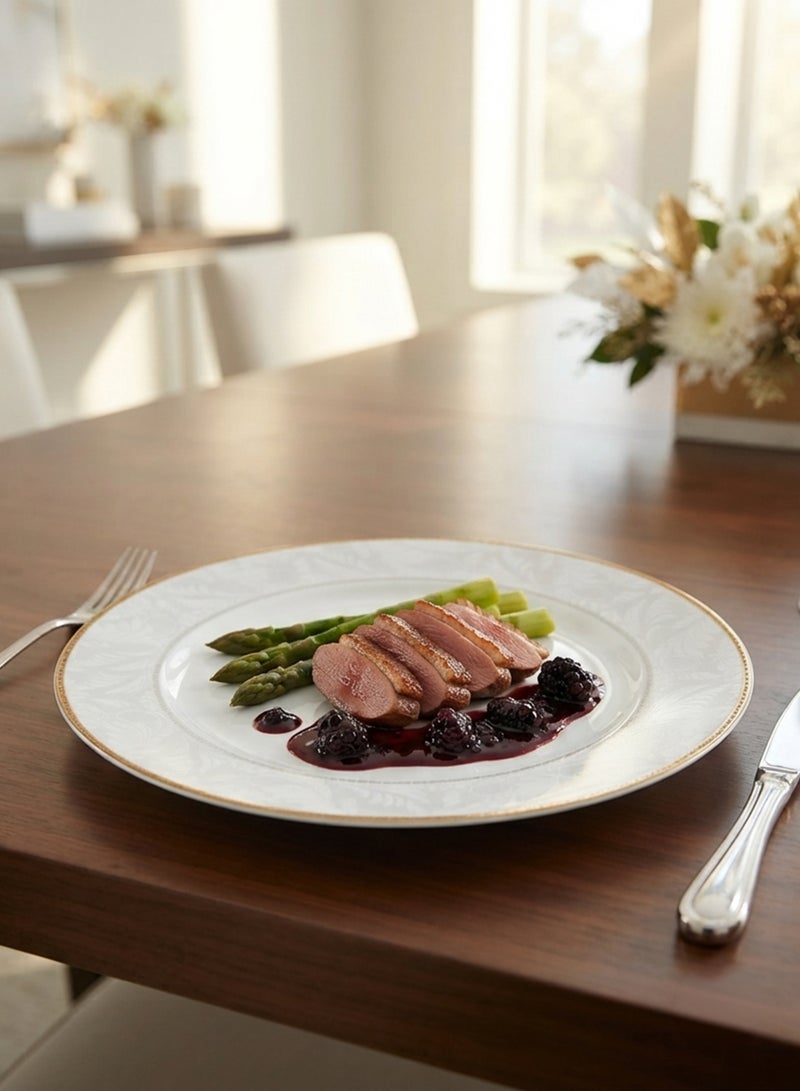 Shallow Porcelain Elegance Dinner Plate with Gold Rim, White, Premium Dining Plate for Main Courses and Elegant Table Settings White/Gold 27cm - Image 5