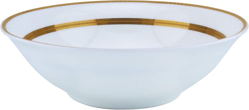 Shallow Porcelain Royal Bowl with Gold Rim – 23 cm | Luxury White Porcelain Serving Bowl for Elegant Dining & Special Occasions White 23cm - Image 1